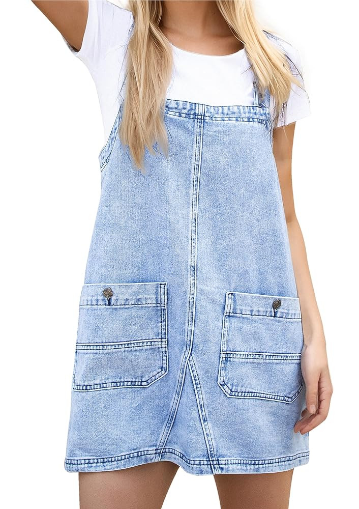 Womens Denim Overalls Dress Casual Summer Jeans Adjustable Strap Short Rompers with Pockets | Amazon (US)