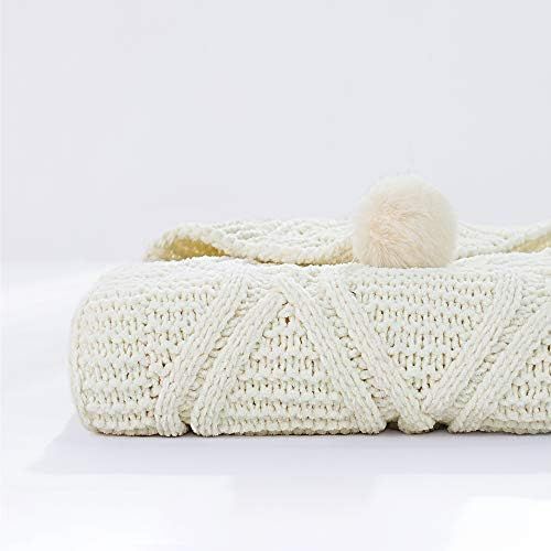 LAFAVILLE Ivory White Chenille Knitted Throw Blanket with Four Tassel Balls Light Weight Decorati... | Amazon (US)