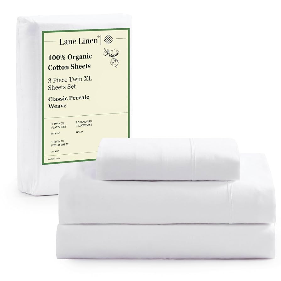 LANE LINEN 100% Organic Cotton White Twin XL Sheets Set 3-Piece Pure Percale Soft Bedding Breatha... | Amazon (US)