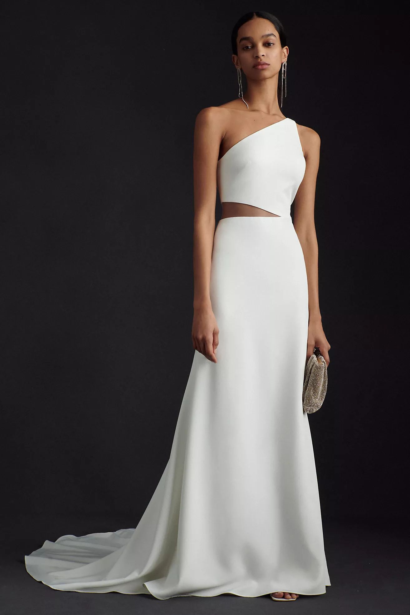 Jenny Yoo Blanca Fit & Flare One-Shoulder Illusion Crepe Wedding Gown | Anthropologie (US)