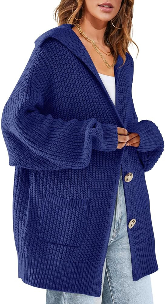 MEROKEETY Women's Long Sleeve Button Lapel Cardigan Sweater Oversized Chunky Knit Slouchy Outerwe... | Amazon (US)