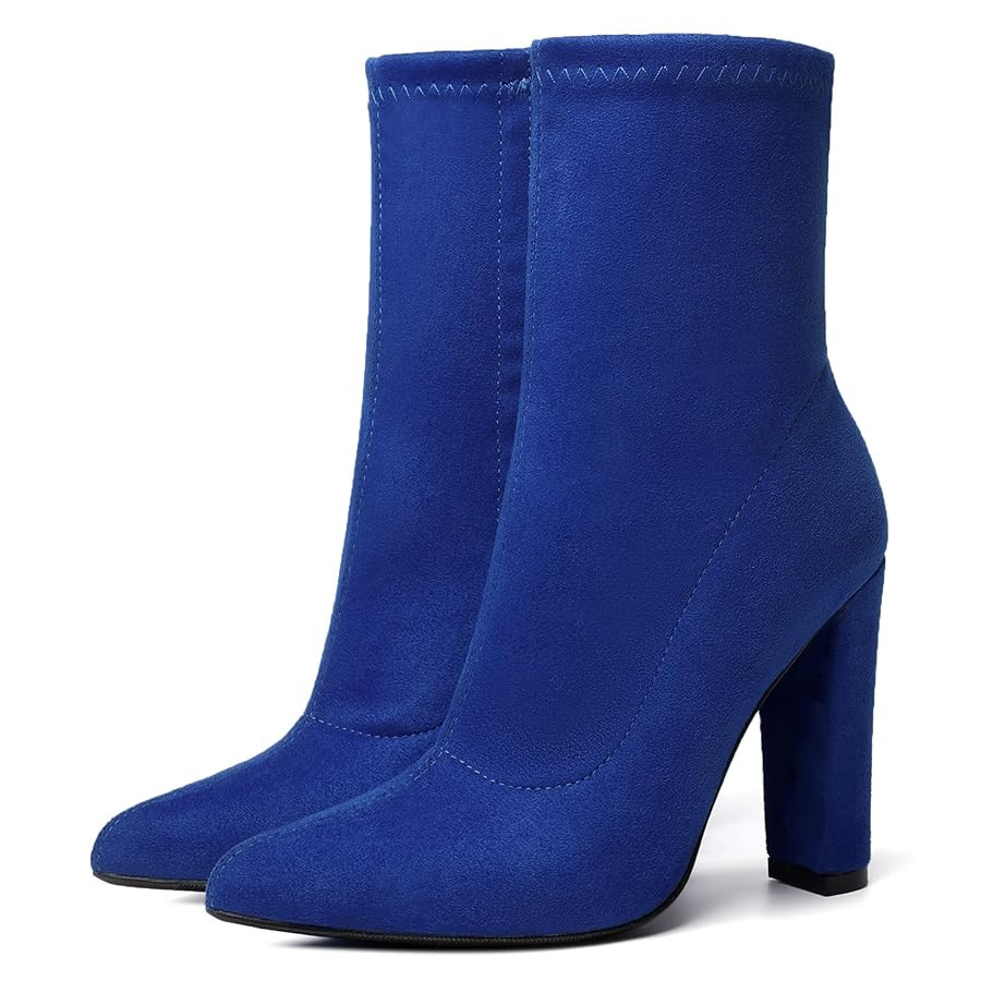 risdoada Women's Sock Boots Chunky Heel Ankle Booties Elastic Suede Pointed Toe Fall Winter High ... | Amazon (US)