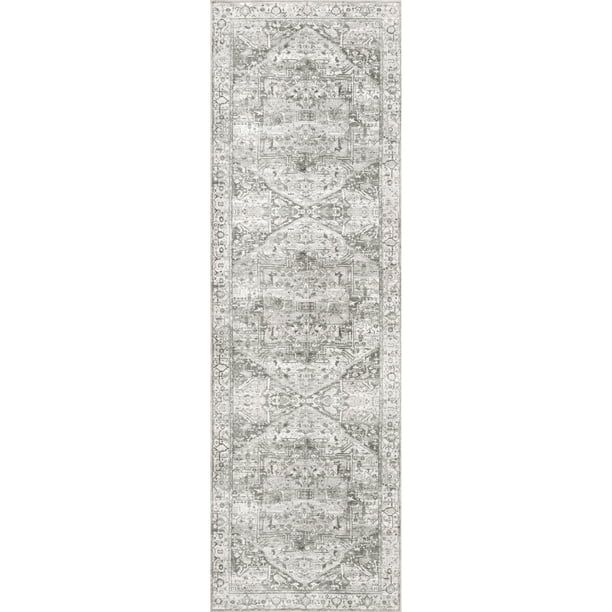 nuLOOM Brielle Machine Washable Vintage Medallion Runner Rug, 2' 6" x 10', Grey - Walmart.com | Walmart (US)