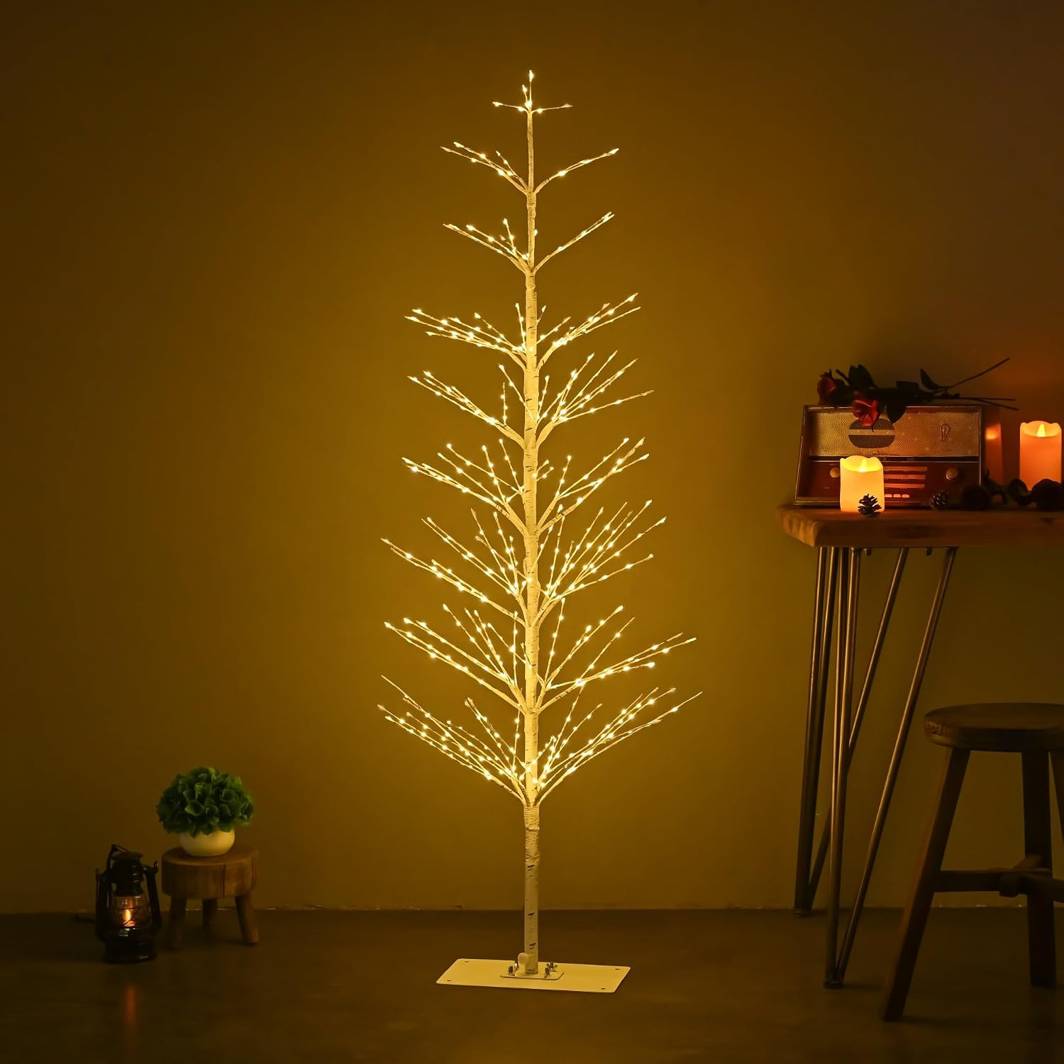 Árbol de abedul de 5 pies con 518 luces LED, árbol artificial IP44, impermeable, luz parpadeante, árbol de Navidad blanco para interiores y exteriores, festivales, bodas, fiestas, decoraciones de Navidad (5 pies/518 LED) | Amazon (US)