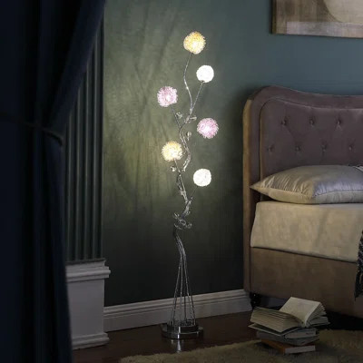 59" Steel Six Light LED Novelty Floor Lamp With Colorful Funky Floral Shades | Wayfair North America