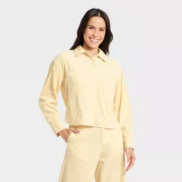 Women's Long Sleeve Cropped Corduroy Collared Neck Button-Down Shirt - Universal Thread™ | Target