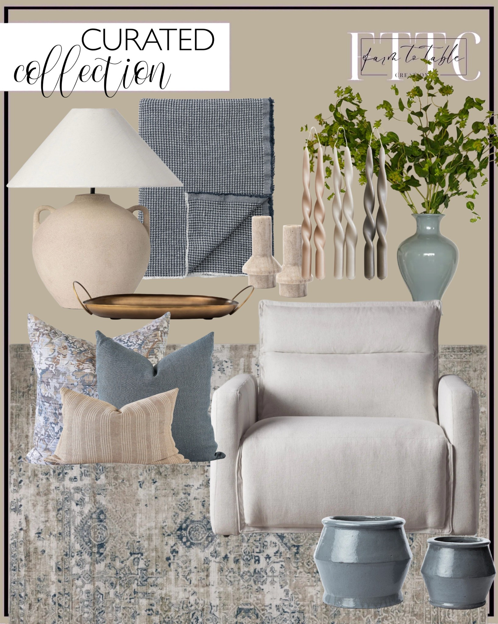 Curated Collection. Follow @farmtotablecreations on Instagram for more inspiration.

Harlowe Rug. Natalia Vase. Corsica Pot. Ipswitch Metal Tray. Rowland Recliner. Pillow Combination Set, Hmong Pillow Cover, Blue Linen Pillow Cover, Turkish Rug Pillow Cover, Designer Pillow, Throw Pillow Covers. Marble Taper Holder. Spiral Taper Candles. Mays Table Lamp. Rebecca Throw.  

Arhaus Home Finds | Spring Decor | Entryway Decor | Bedroom Furniture | nightstands | Home Decor| Fireplace Decor | Spring Refresh |  Bedroom Finds | Neutral Stems | Spring Stems | Bookshelf Decor | Bedroom Space | Cozy Corner | Bathroom | Curated Entryway | Spring  Decor | End of Year Clearance | Trending Decor | Viral Decor  | Coffee Table Decor | Neutral Decor | Stem Sale | Target Finds | Skinny Bench | Bedroom | Living Room | Breakfast Nook | Amazon Home | Target Sale | Loloi Rugs | Magnolia Home | console table | console table styling | faux stems | entryway space | front porch decor | neutral decor | entryway decor | cozy home | affordable decor |  home decor | home inspiration | console styling | entryway rug | cozy moody home | moody home decor | neutral home | bathroom decor | living room | spring decor | Hearth & Hand | Studio McGee | 2025 Home Trends | trending home | Crate&Barrel 



#LTKFindsUnder50 #LTKSaleAlert #LTKHome