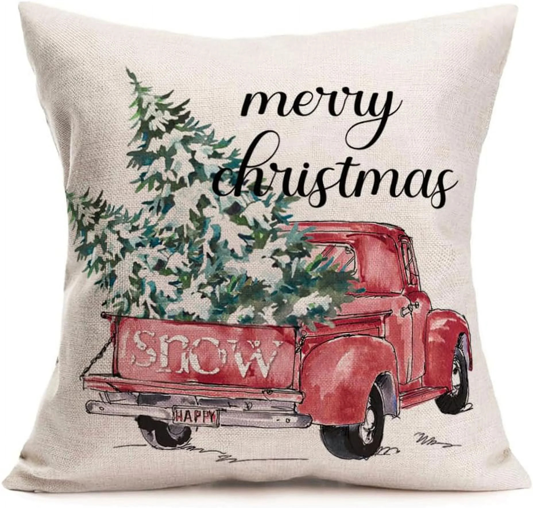 Merry Christmas Tree Truck Pillow Covers 18x18 Farmhouse Christmas Decorations Throw Pillows Red ... | Walmart (US)
