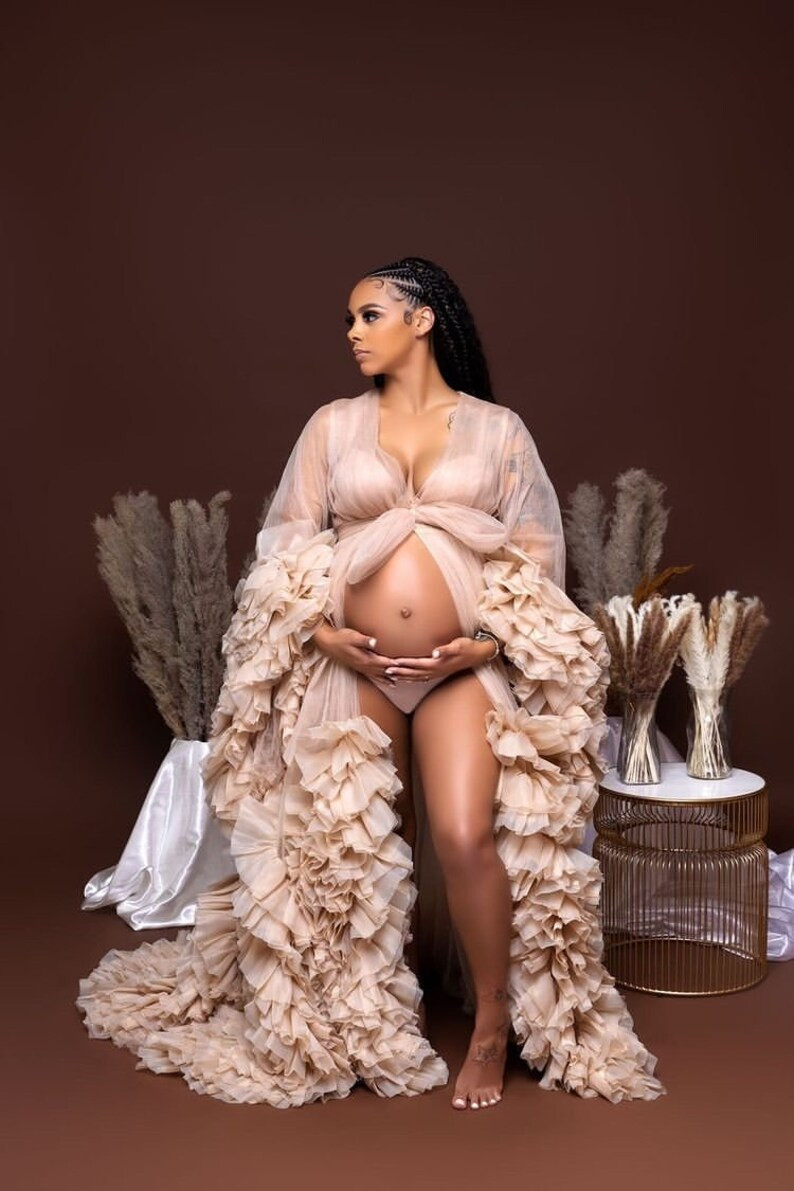 Sheer Tulle Maternity Dress for Photoshoots, Sheer Maternity Dress with Extra Ruffles, Sheer Floo... | Etsy (US)