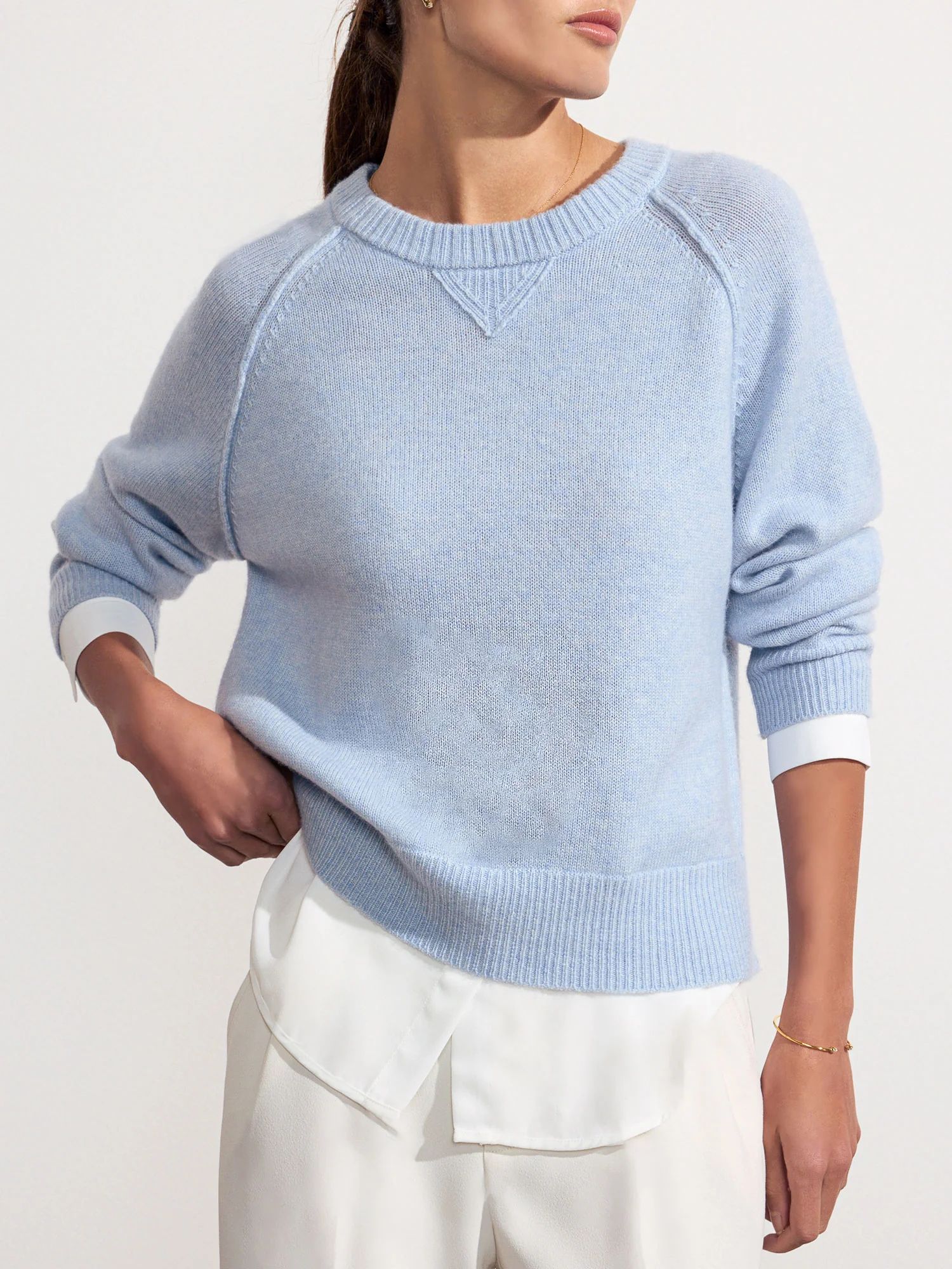 Brochu Walker | Women's Knit Sweatshirt Looker in Skye Blue Mélange with White | Brochu Walker