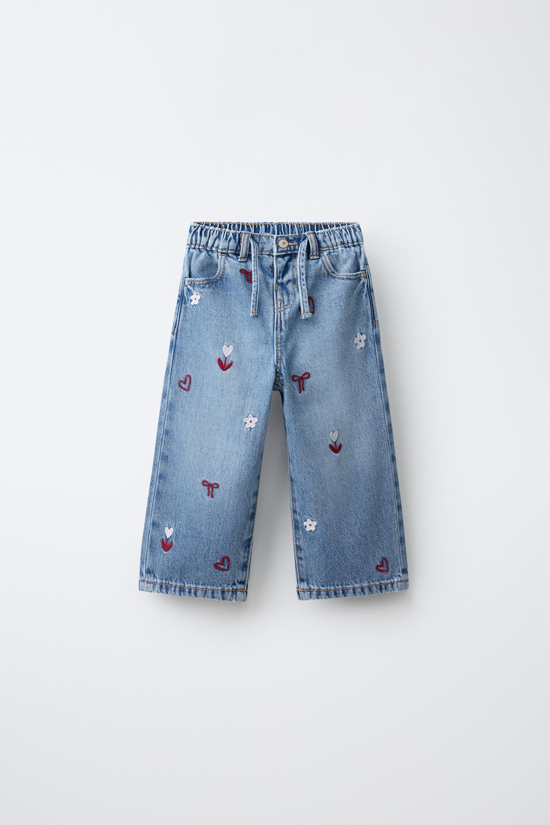Zara - Embroidered Flowy Wide Leg Jeans - Light Blue - 5 Years (43,3 Inches) - Kids | Zara US