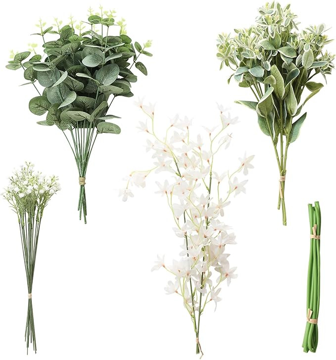 Floroom Artificial Greenery Stems Box Set, 25pcs with 4 Kinds of Faux Greenery Flowers Picks for ... | Amazon (US)