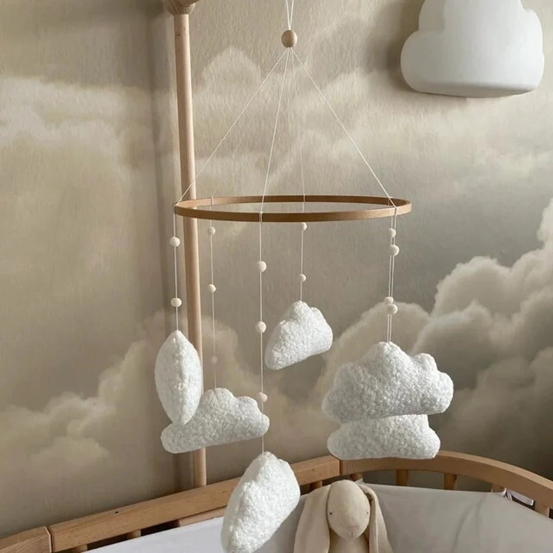 Boucle Handmade Clouds Baby Mobile, Neutral Nursery Mobile, Clouds Baby Crib Mobile, Clouds Mobil... | Etsy (US)