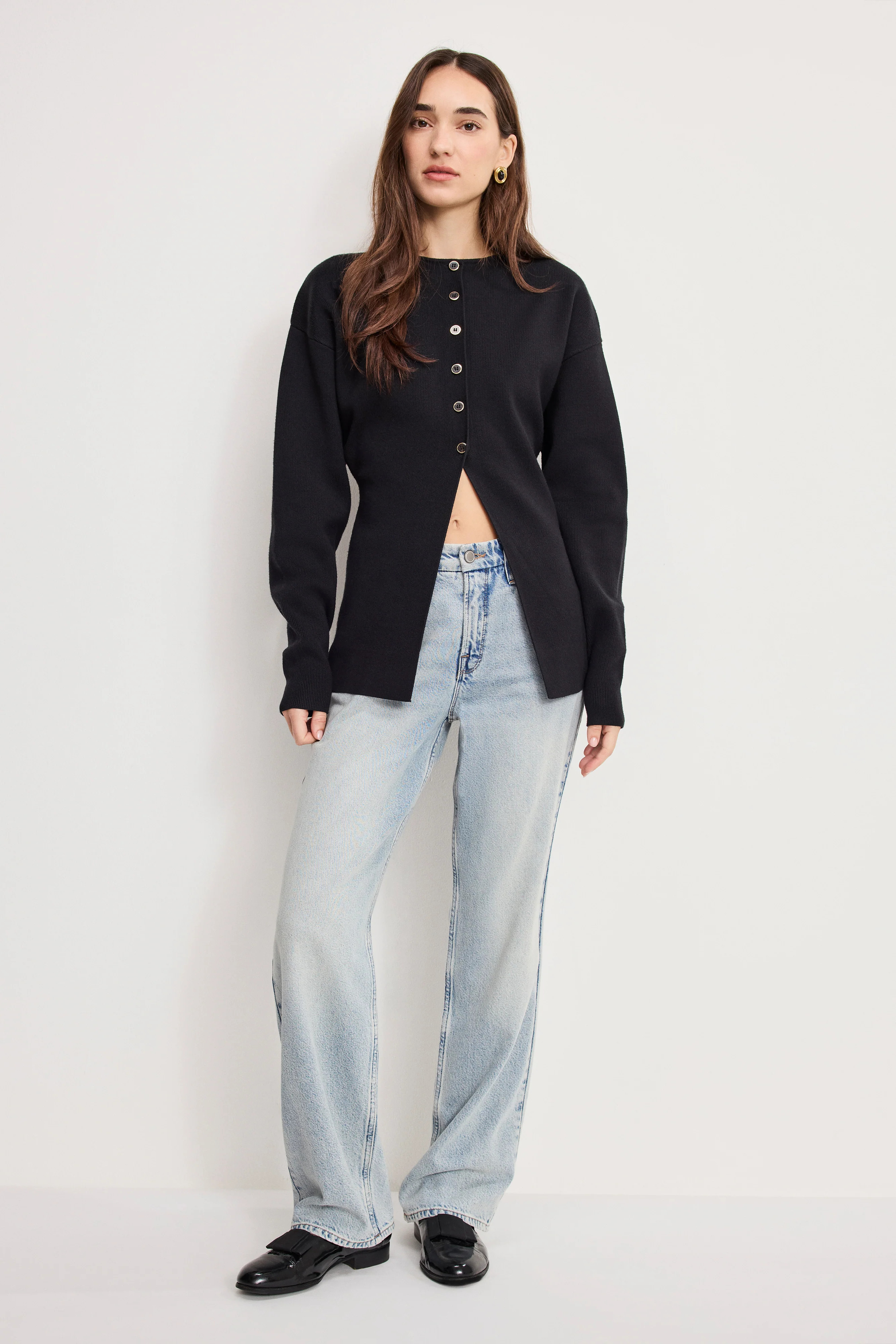 EXAGGERATED SLEEVE CARDIGAN SWEATER | BLACK001 - GOOD AMERICAN | Good American