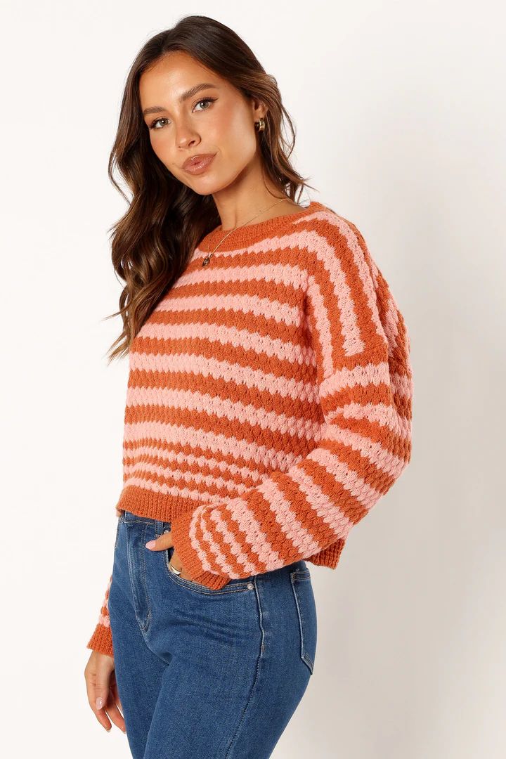 Yasmin Striped Crewneck Knit Sweater - Orange Pink | Petal & Pup (US)