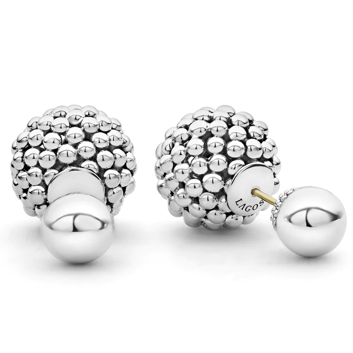 Signature Caviar Silver Beaded Front-Back Earrings | LAGOS