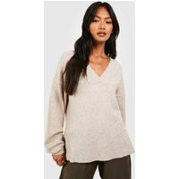 Womens Soft Knit V Neck Sweater - Beige - S | boohoo (US & Canada)
