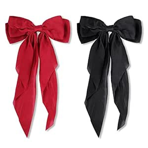 2 PCS Bow Hair Clips for Women, Soft Long Tail Large Bow Hair Slides, Metal Spring Clip Vintage S... | Amazon (US)