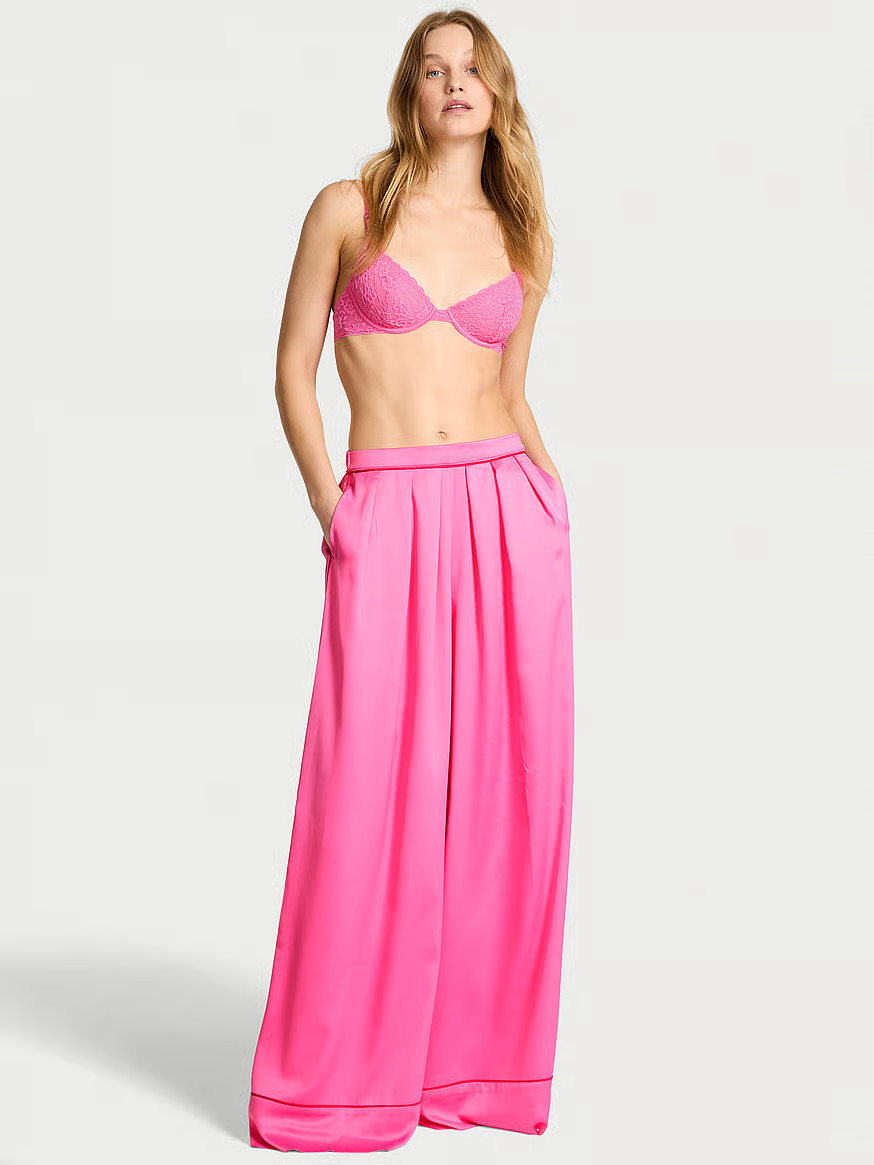 Buy Glazed Satin Palazzo Sleep Pants, Hollywood Pink - Order Pajama Bottoms online - Victoria's S... | Victoria's Secret (US / CA )