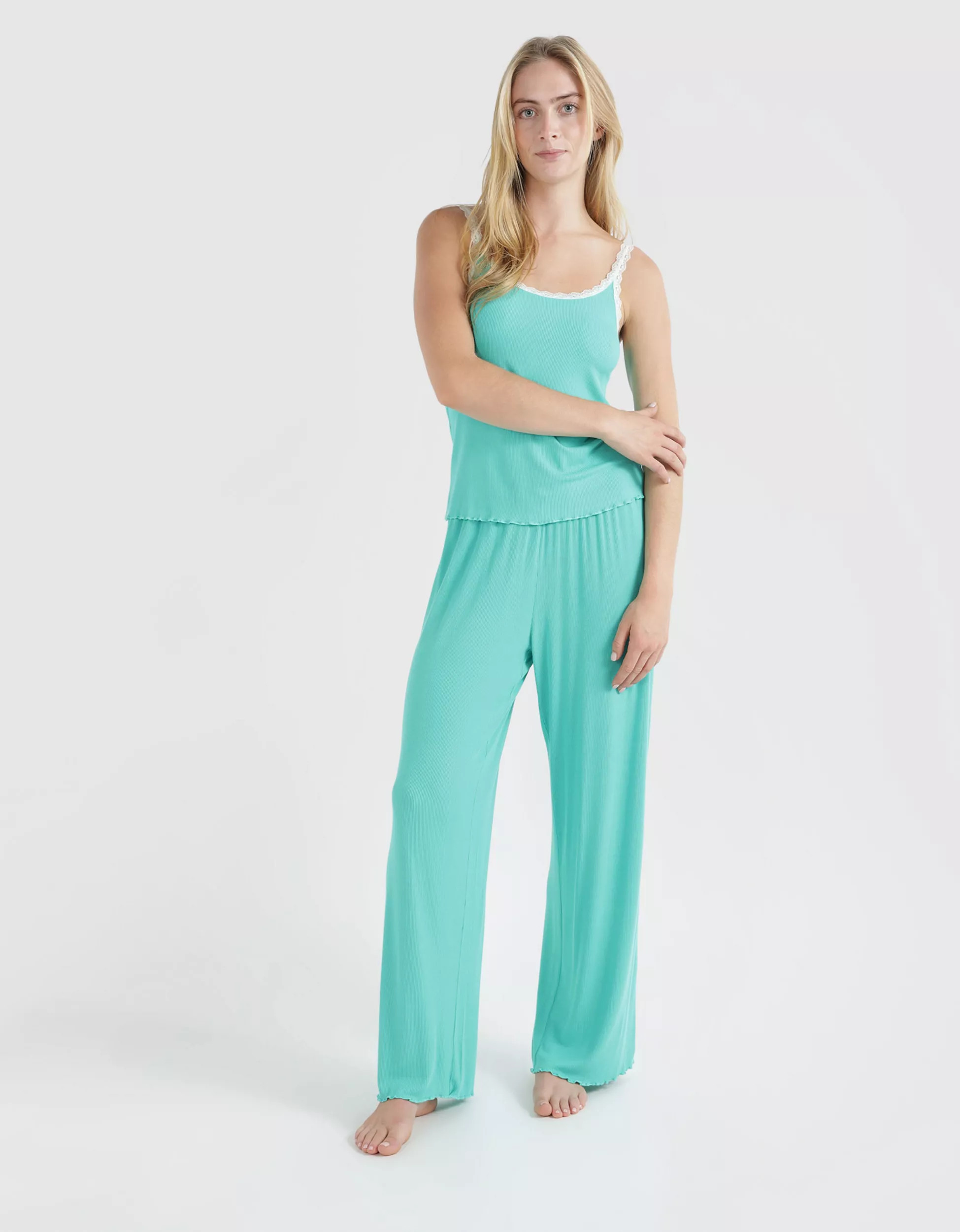 Aerie Real Soft® Ribbed Lace Trim Skater Pant | Aerie
