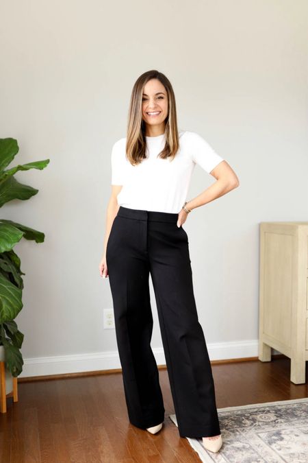 Boden Hampshire Wide Leg Pants - this pair is stretchy and soft. I’m wearing them in petite 2 (they have a little extra room on me in the waist). I need a 3” heel with this pair. 

#LTKstyletip #LTKworkwear #LTKSeasonal
