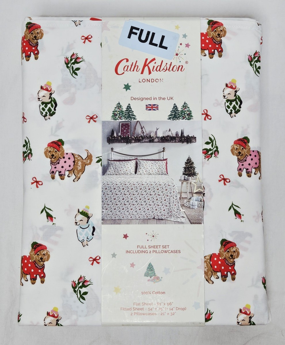 Cath Kidston London 4 Pc Full Size Sheet Set Puppy Love Pink Dogs Christmas NEW | eBay US