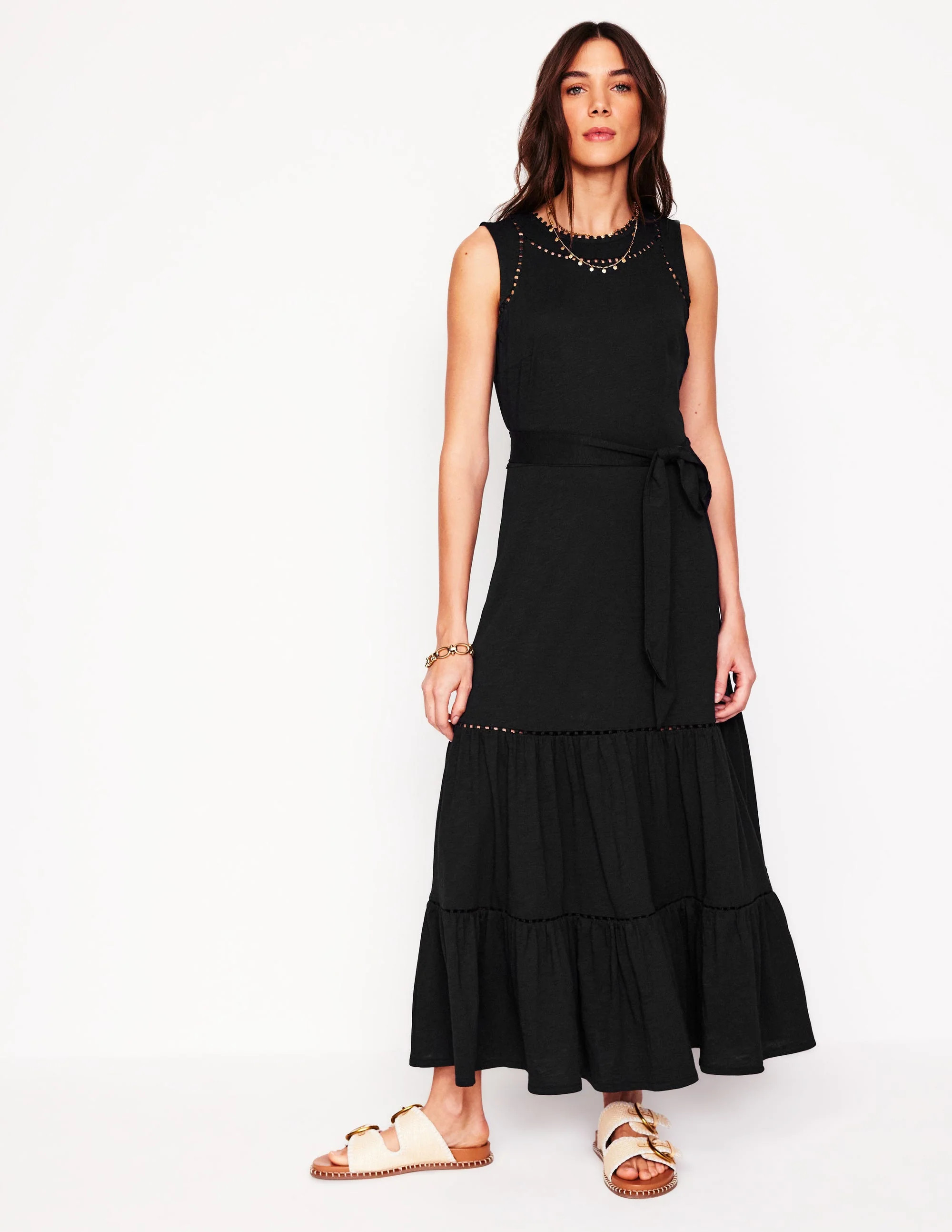 Mila Trim Tiered Jersey Dress-Black | Boden UK