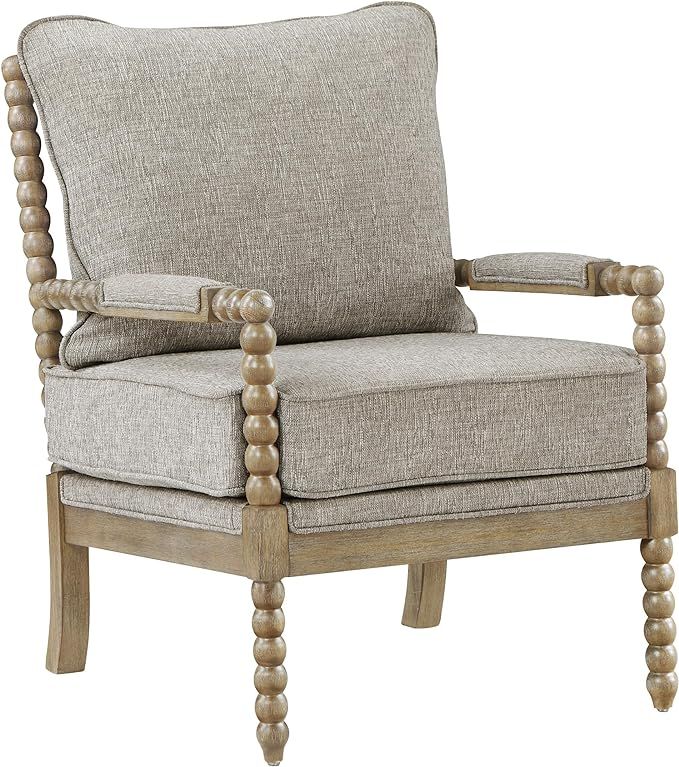 OSP Home Furnishings Fletcher Spindle Accent Chair with Rustic Brown Finish, Fog Beige Upholstery | Amazon (US)