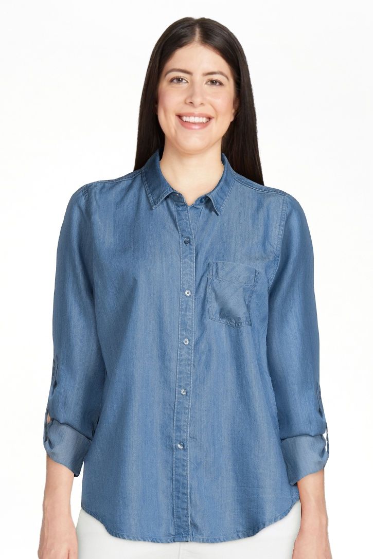 Time and Tru Womens Long Sleeve Chambray Shirt | Walmart (US)