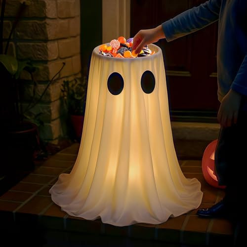 Halloween Door Decorations - Glowing Ghost Candy Holder Bowl - Halloween Porch Decor with String Lights & Timer Remote for Trick-or-Treating on Party Lawn Yard Outdoor Indoor | Amazon (US)