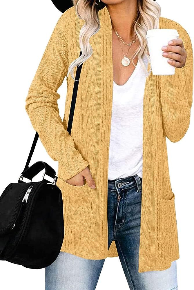 MEROKEETY Women's Casual Long Sleeve Open Front Cable Knit Cardigans Lightweight Solid Color with... | Amazon (US)