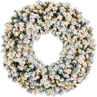 48 in. Pre-Lit Artificial Flocked Fir Artificial Christmas Wreath with 200 2-in-1 LED Lights and 714 Tips | The Home Depot