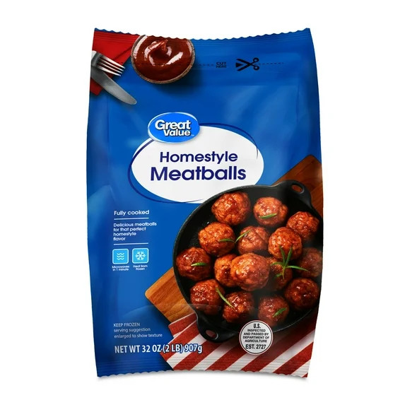 Great Value Fully Cooked Homestyle Meatballs, 32 oz (Frozen) | Walmart (US)