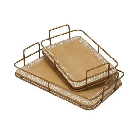 Wood and Metal Decorative Tray with Vintage Palm Leaf Trim by Drew Barrymore Flower Home | Walmart (US)