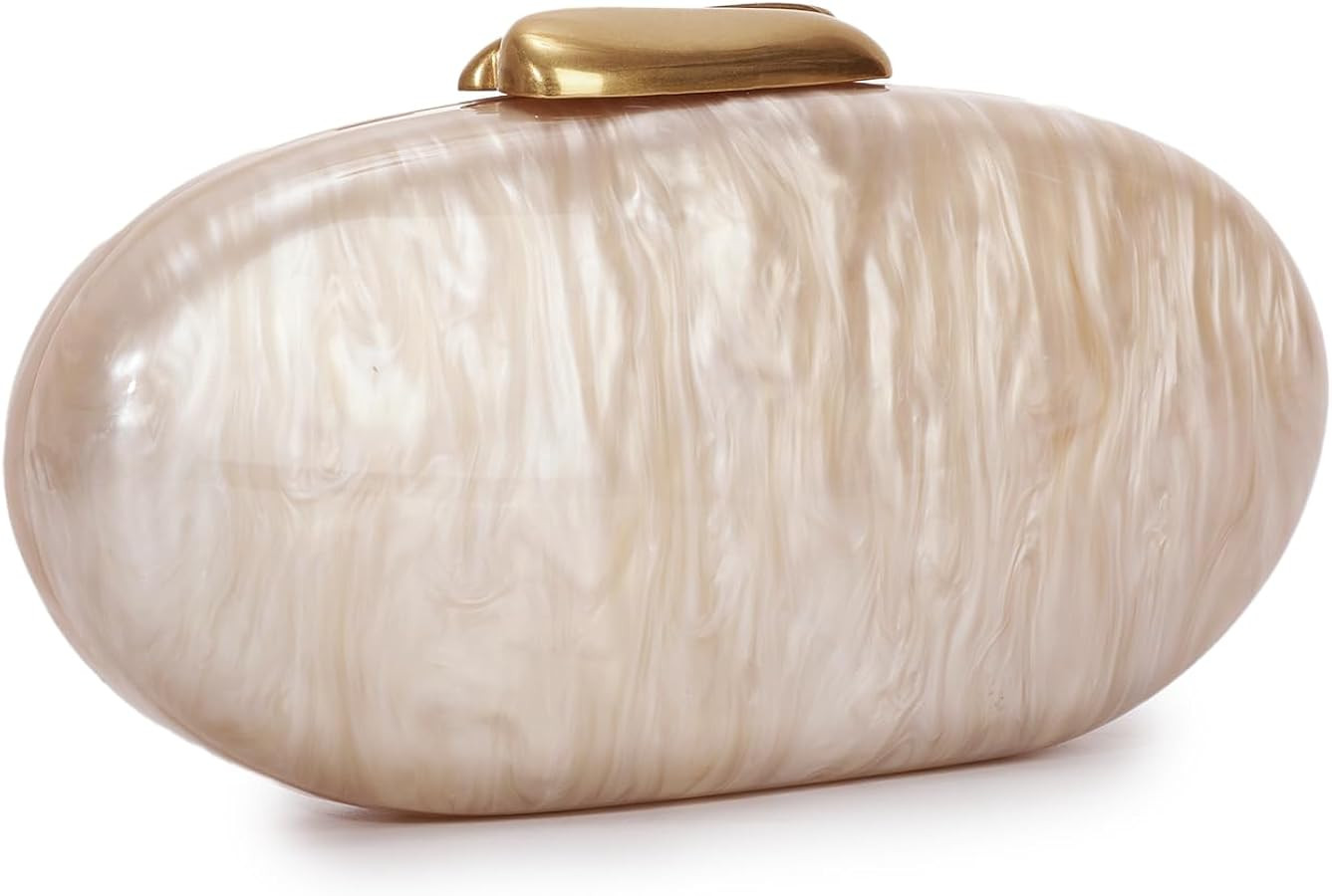 Oweisong Acrylic Shell Clutch Purse for Women Formal Wedding Evening Bag Oval Marbling Shoulder H... | Amazon (US)