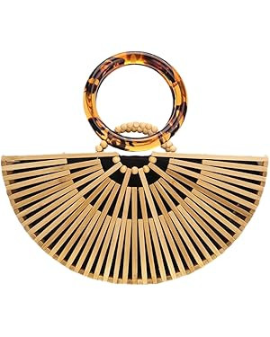 Women Bamboo Purse Summer Beach Tote Bags Handmade Handbag with Inner bag | Amazon (US)