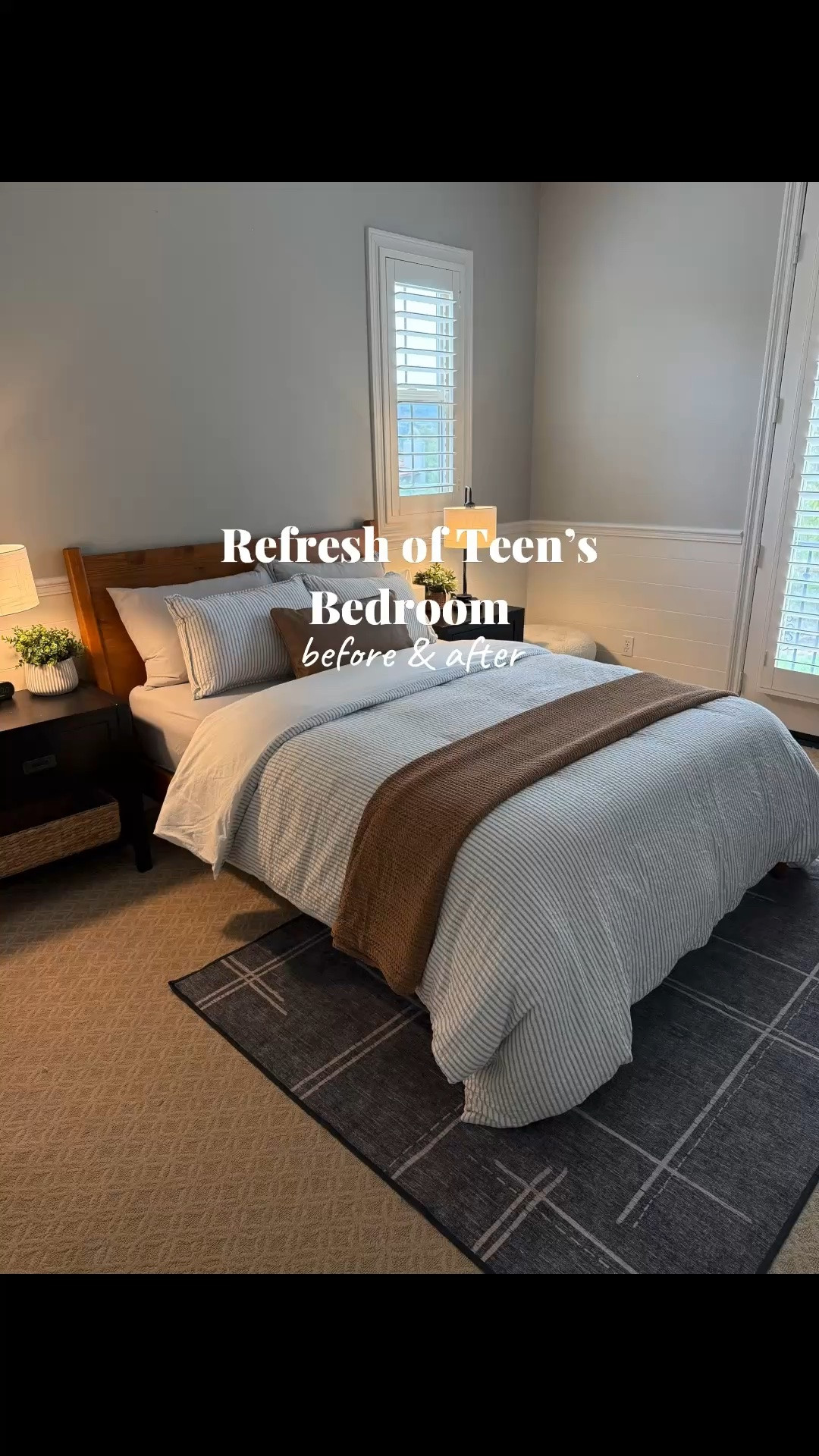 Refreshing a teenage boy’s bedroom doesn’t have to mean a full makeover. A few simple updates can completely transform the space while keeping it functional and cozy.

For this refresh, I added:• New bedding in neutral tones• A textured throw + leather accent pillow to tie the bed frame and bedding together• Industrial-style lamps for a more masculine feel• Some greenery to bring life into the room• Storage baskets on the nightstand to keep miscellaneous items out of sight• An oversized rattan basket for extra blankets and pillows

*Black & White wall art will be added once delivered. 

The result? A clean, relaxed, stylish space that still feels practical for everyday teen life.

Need help refreshing a space in your home? DM me, I’d love to help you create a space that feels both beautiful and functional. 🤍

#LTKbedroom #LTKteenroom

#LTKHome #LTKSaleAlert