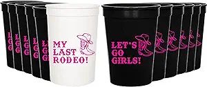 My Last Rodeo and Lets Go Girls Bachelorette Decorations, Set of 12 Cowgirl Cups, Perfect Nashvil... | Amazon (US)