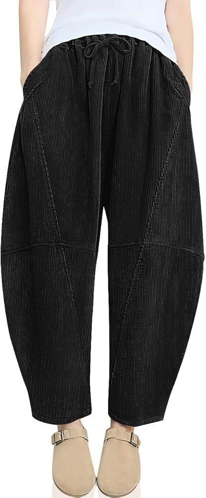 TARSE Womens Corduroy Harem Pants Casual Elastic Waist Wide Leg Pants Loose Fit Baggy Trousers wi... | Amazon (US)
