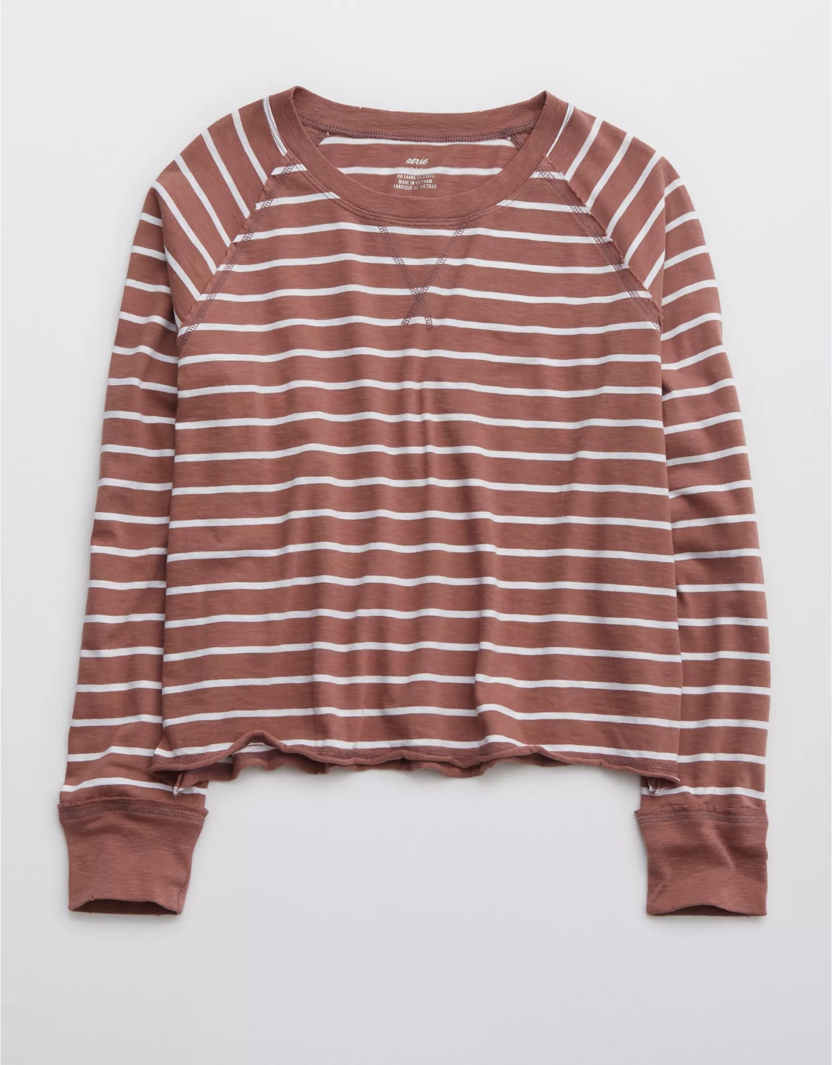 Aerie Long Sleeve Cropped Boyfriend T-Shirt | American Eagle Outfitters (US & CA)