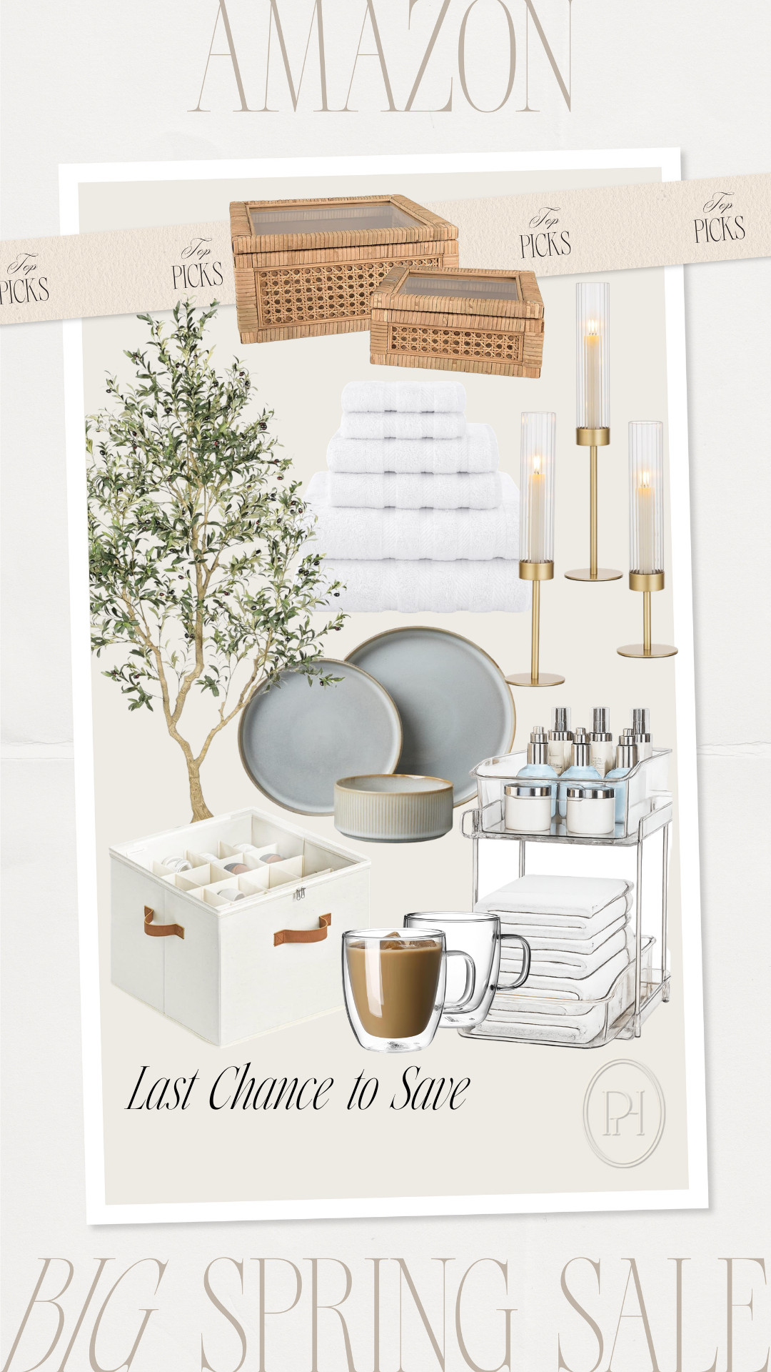 Last day to save on these home essentials with Amazon's Big Spring Sale!

home decor, home accents, kitchen essentials, faux olive tree, cane boxes, decorative boxes, brass candlesticks, gold candle holders, double wall coffee mugs, clear mugs, shoe storage, under sink organizer, bath towels, home organization, organization essentials, closet organization, linen closet, dishes set, plates, bowls, dining essentials 

 #LTKSeasonal #LTKHome #LTKSaleAlert