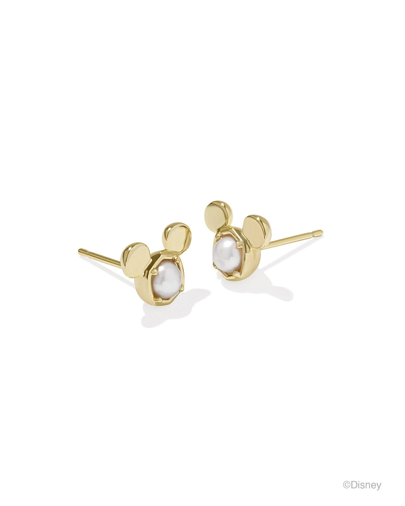 Disney | Kendra Scott Gold Mickey Mouse Stud Earrings in Freshwater Cultured | Pearl | Kendra Scott
