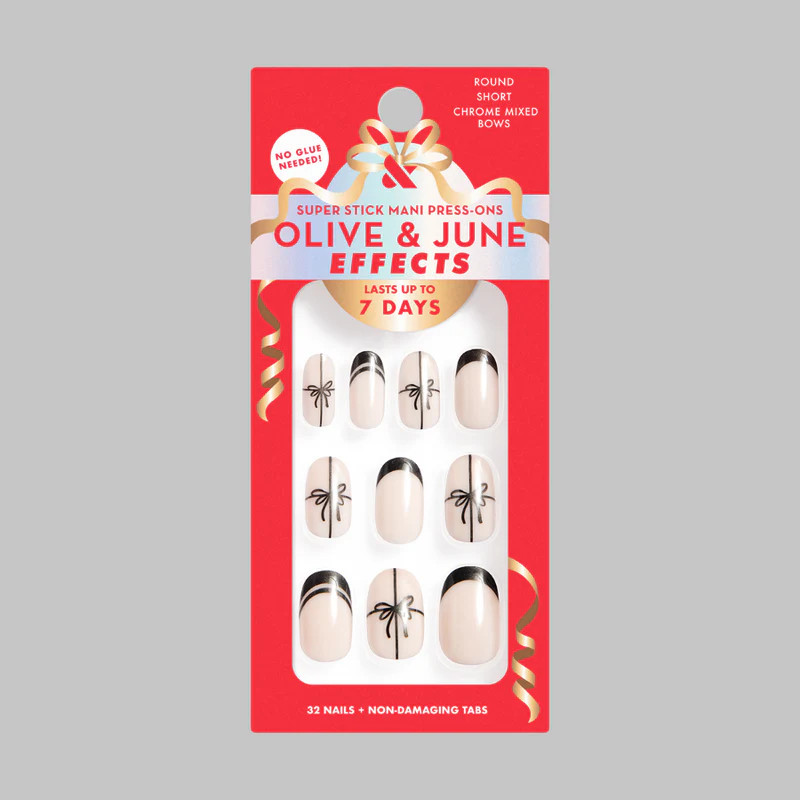 Chrome Mixed Bows - Tab Press-On | Short | Round | Olive & June