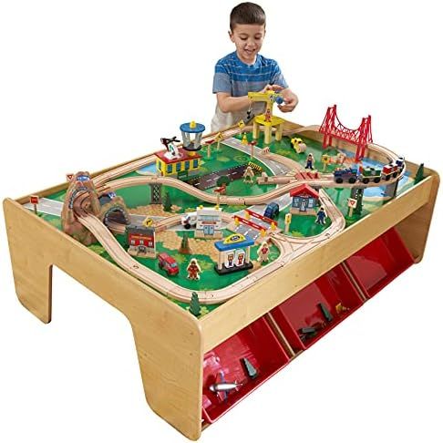 KidKraft Waterfall Mountain Wooden Train Set & Table with 120 Pieces, 3 Storage Bins, Gift for Ag... | Amazon (US)