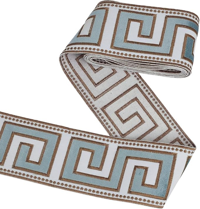 FINGERINSPIRE 3.28Yards Embroidered Drapery Trim 3-3/4 inch Wide Polyester Jacquard Grid Ribbon A... | Amazon (US)