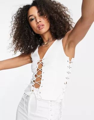 I Saw It First lace up corset top co-ord in white | ASOS | ASOS (Global)