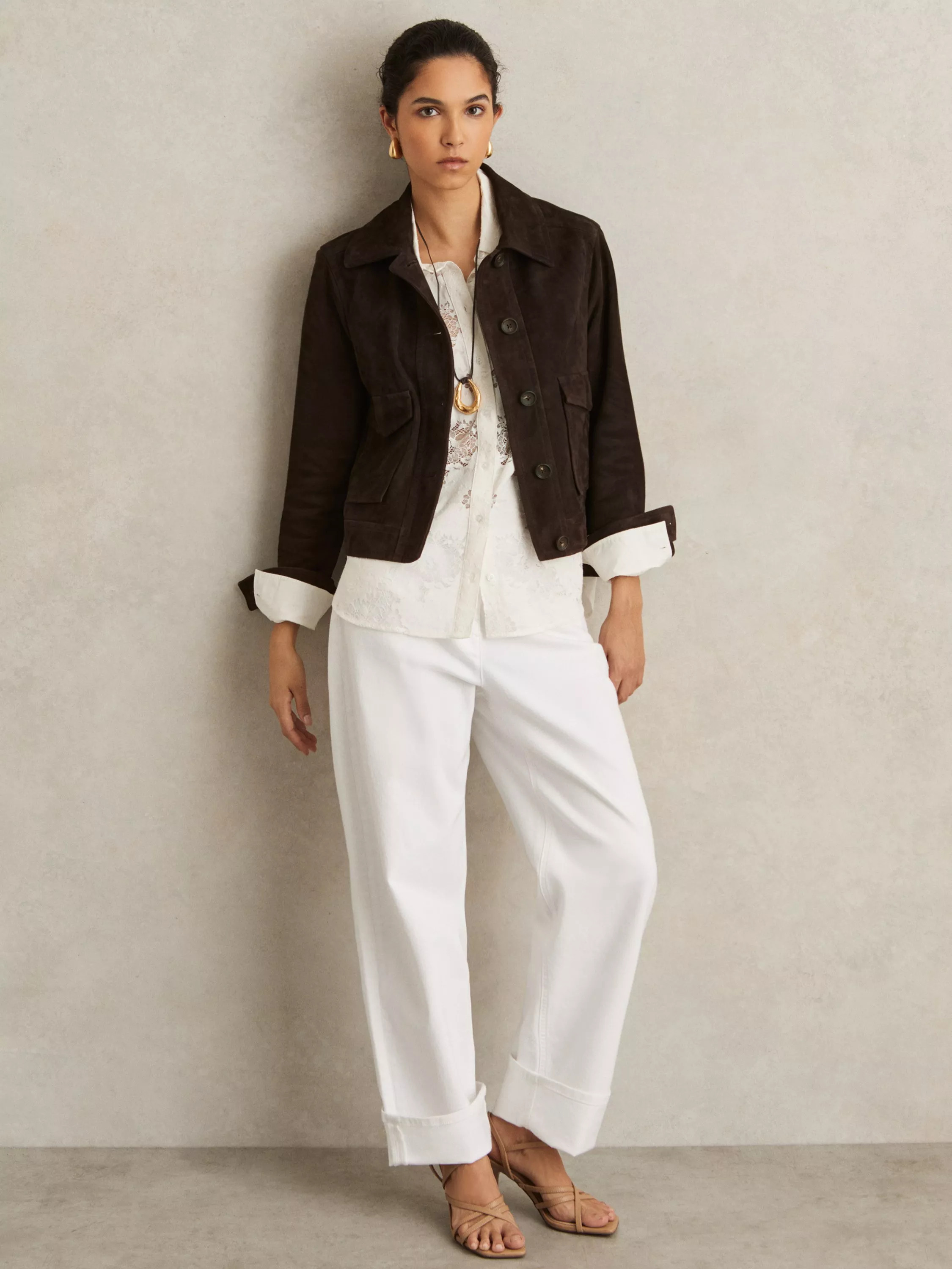 Reiss Hanson Pure Suede Jacket, Chocolate Brown | John Lewis (UK)