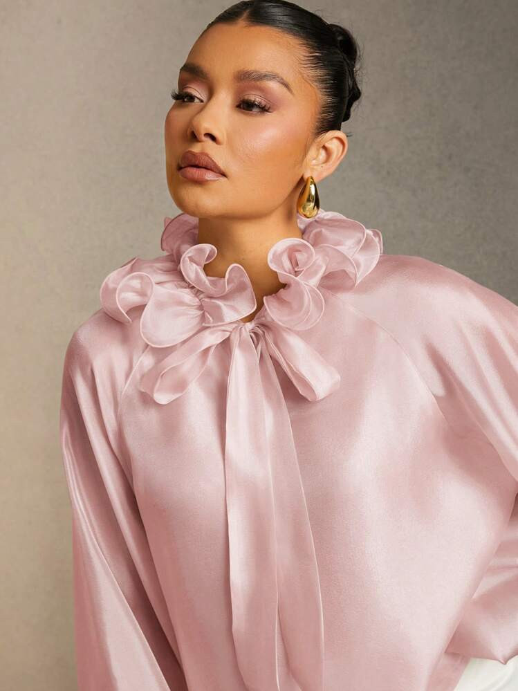 Hauture Ruffle Collar Dusty Rose Top | SHEIN