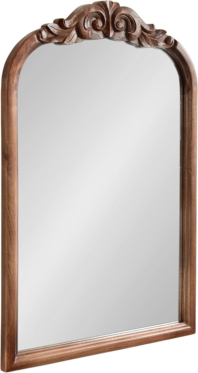 Kate and Laurel Arendahl Traditional Arch Wall Mirror, 24 x 36, Walnut Brown, Vintage Baroque-Ins... | Amazon (US)
