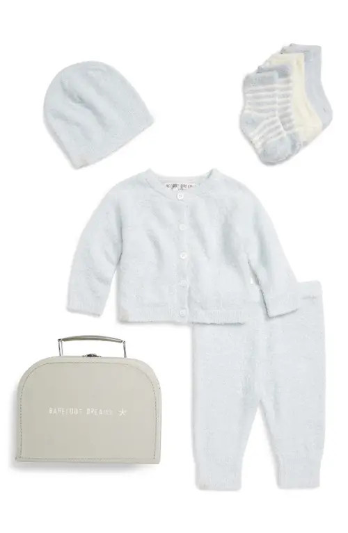 barefoot dreams CozyChic® Lite Classic Cardigan, Pants, Socks, Beanie & Suitcase Set in Blue at Nordstrom | Nordstrom